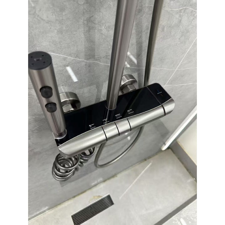Set de Duș Digital cu Iluminare LED și Afișaj Temperatură, Montare pe Perete, Cupru/Alamă