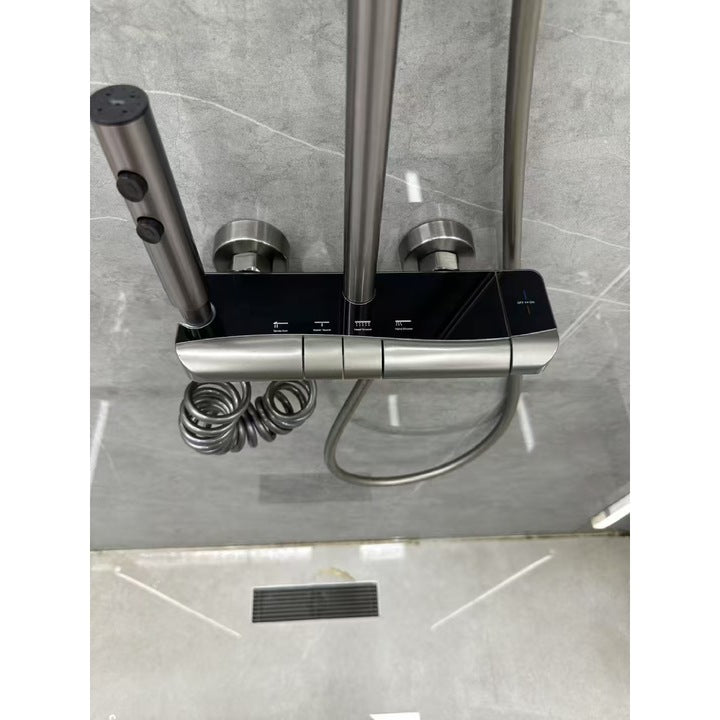 Set de Duș Digital cu Iluminare LED și Afișaj Temperatură, Montare pe Perete, Cupru/Alamă
