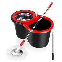 Set Mop Rotativ cu Găleată și Sistem de Stoarcere 360°, Mâner Reglabil din Oțel Inoxidabil, 8 L, Roșu/Negru