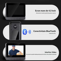 Sonerie Video Inteligentă Wireless cu Monitor, Night Vision, Comunicare Bidirecțională, Negru