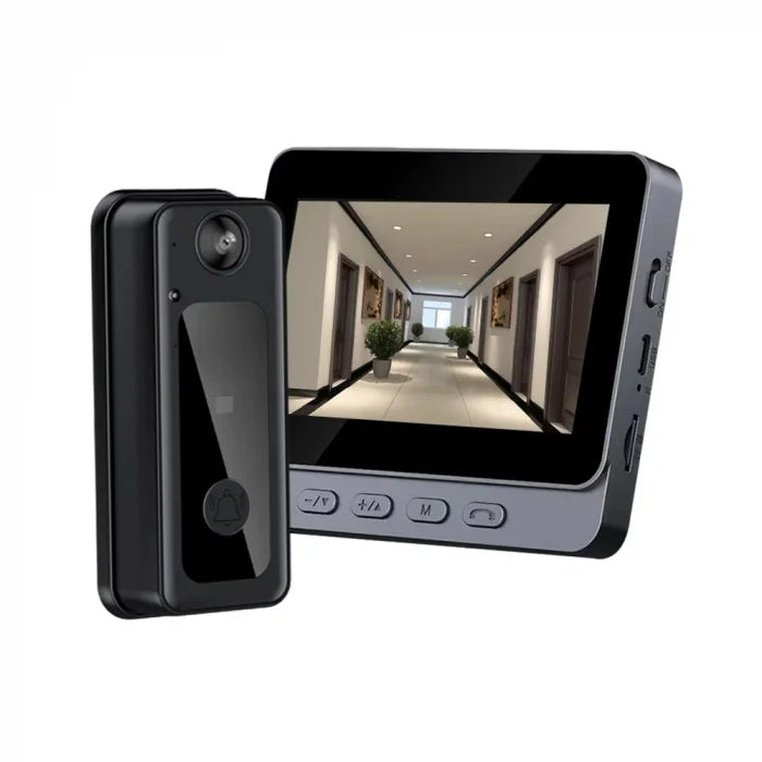 Sonerie Video Inteligentă Wireless cu Monitor, Night Vision, Comunicare Bidirecțională, Negru