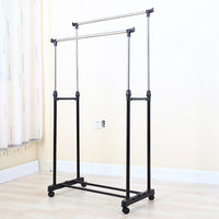 Suport Dublu pentru Haine cu Roți, Reglabil 94-160 cm, Metal, Negru