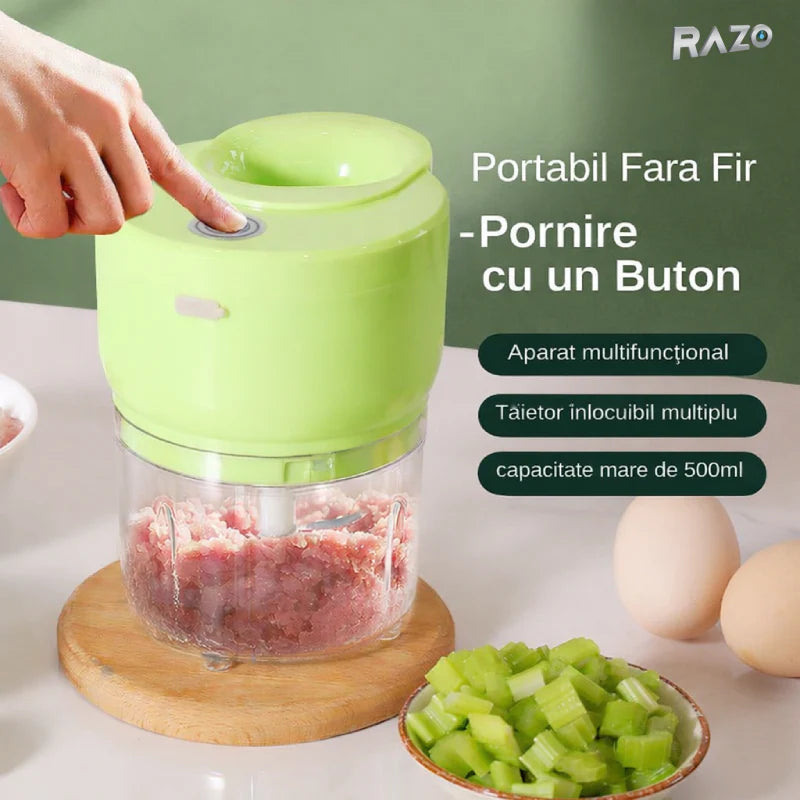Tocător Electric Portabil pentru Legume, Fructe și Usturoi, Compact, Verde