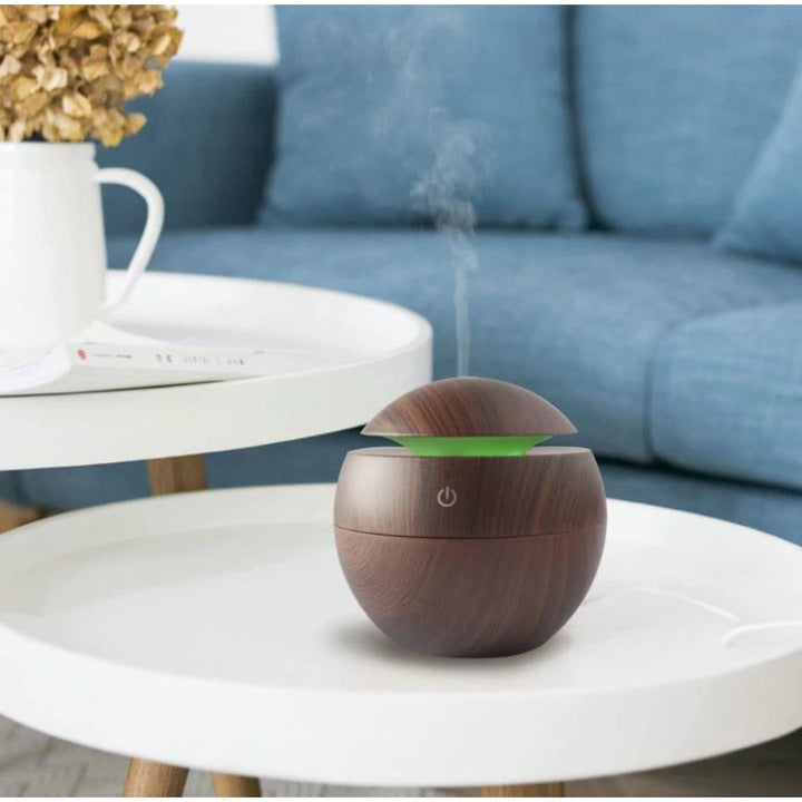 Umidificator Aromaterapie cu Lumină LED, Design Compact, Maro