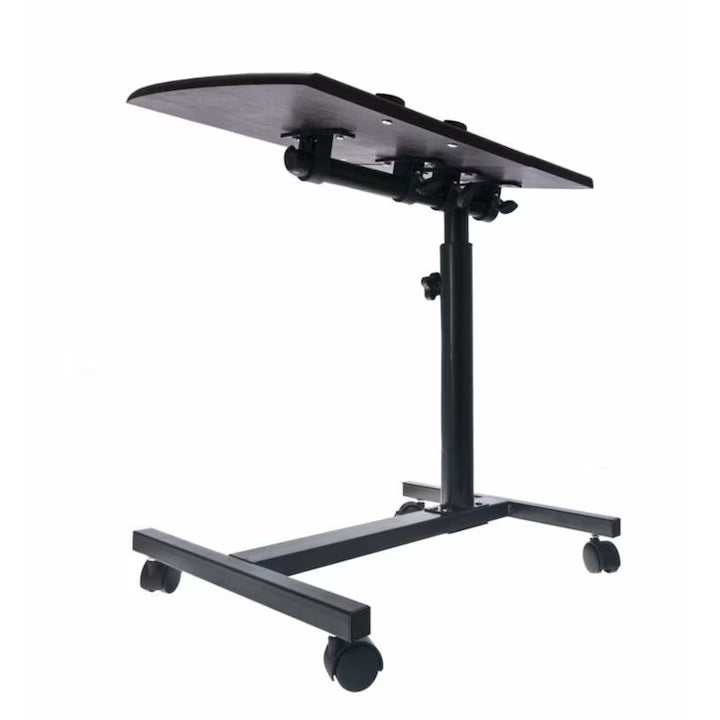 Măsuță Laptop Reglabilă cu Roți, Stand Portabil pentru Pat și Canapea, Înălțime Ajustabilă, Negru
