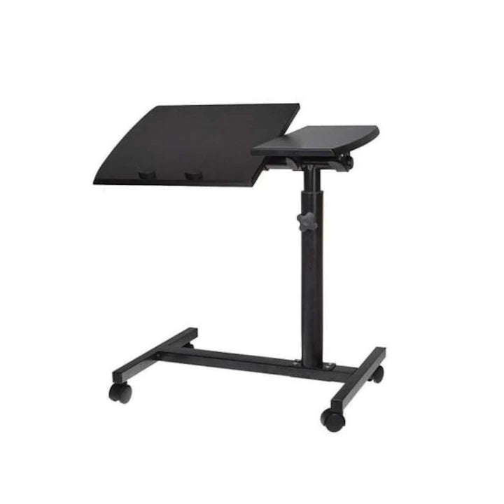 Măsuță Laptop Reglabilă cu Roți, Stand Portabil pentru Pat și Canapea, Înălțime Ajustabilă, Negru